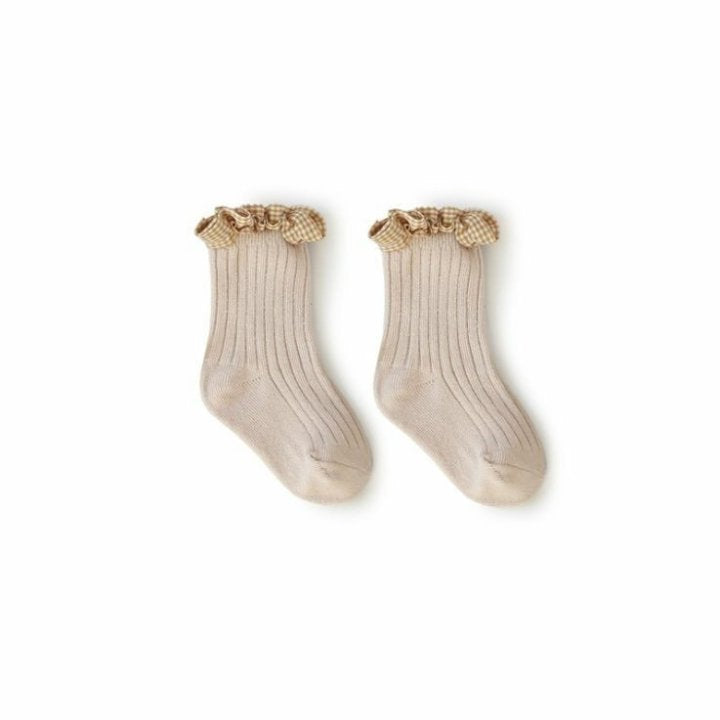 Check Frill Socks - Beige