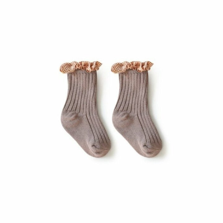 Check Frill Socks - Brown