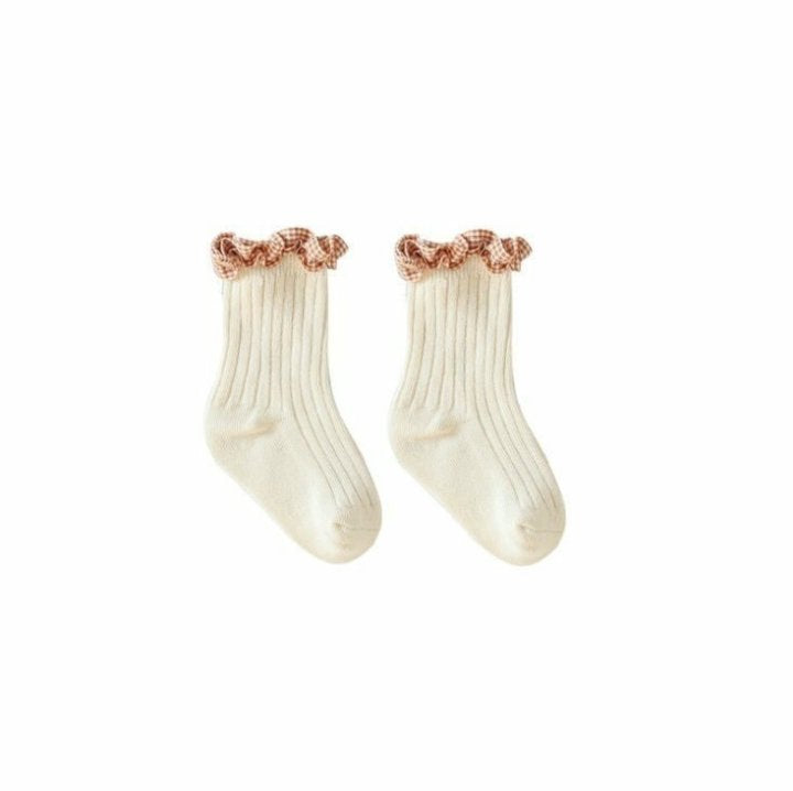 Check Frill Socks - Cream