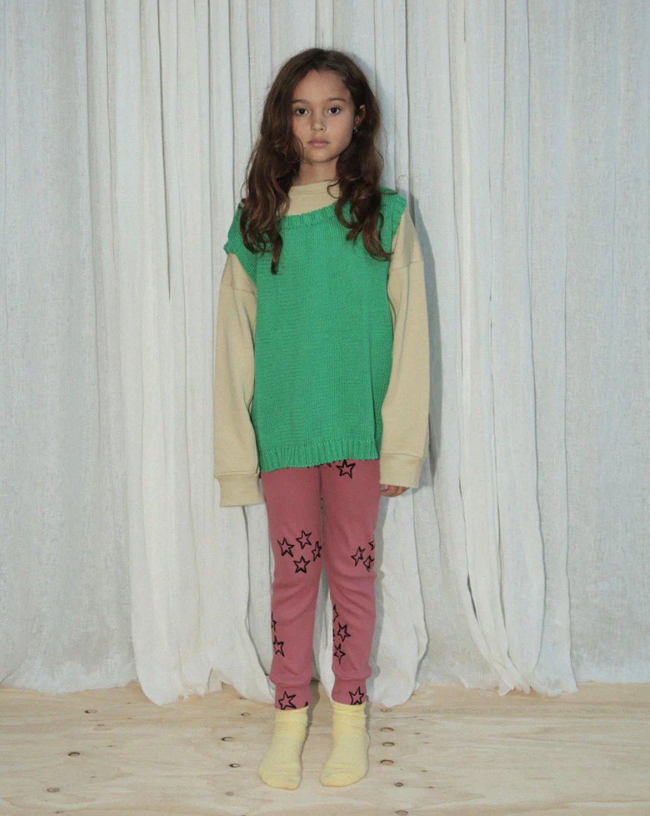 Ribbed Legging - Plum with Stars